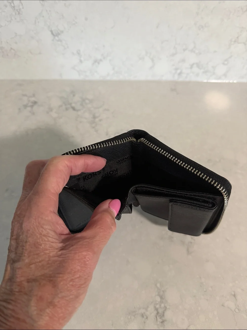 Michael Kors Black Compact Saffiano Zip Card and Bills Wallet- never used